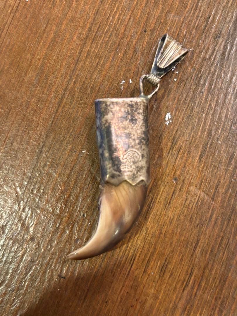 STERLING刻印 爪モチーフ トルコ石コーラル風 ビンテージペンダントトップ