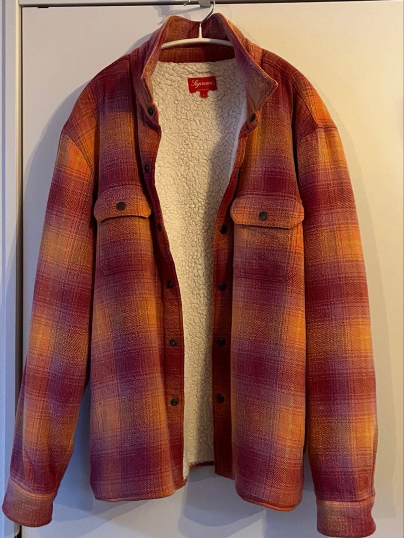Supreme オレンジ紫チェックネルシャツ L 赤