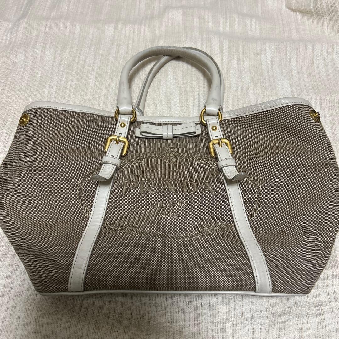 PRADA グレー キャンバス ハンドバッグ