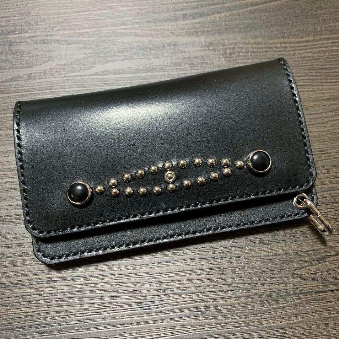 トラッカーウォレット　ミドル　ヌメ革　スタッズ　レザークラフト