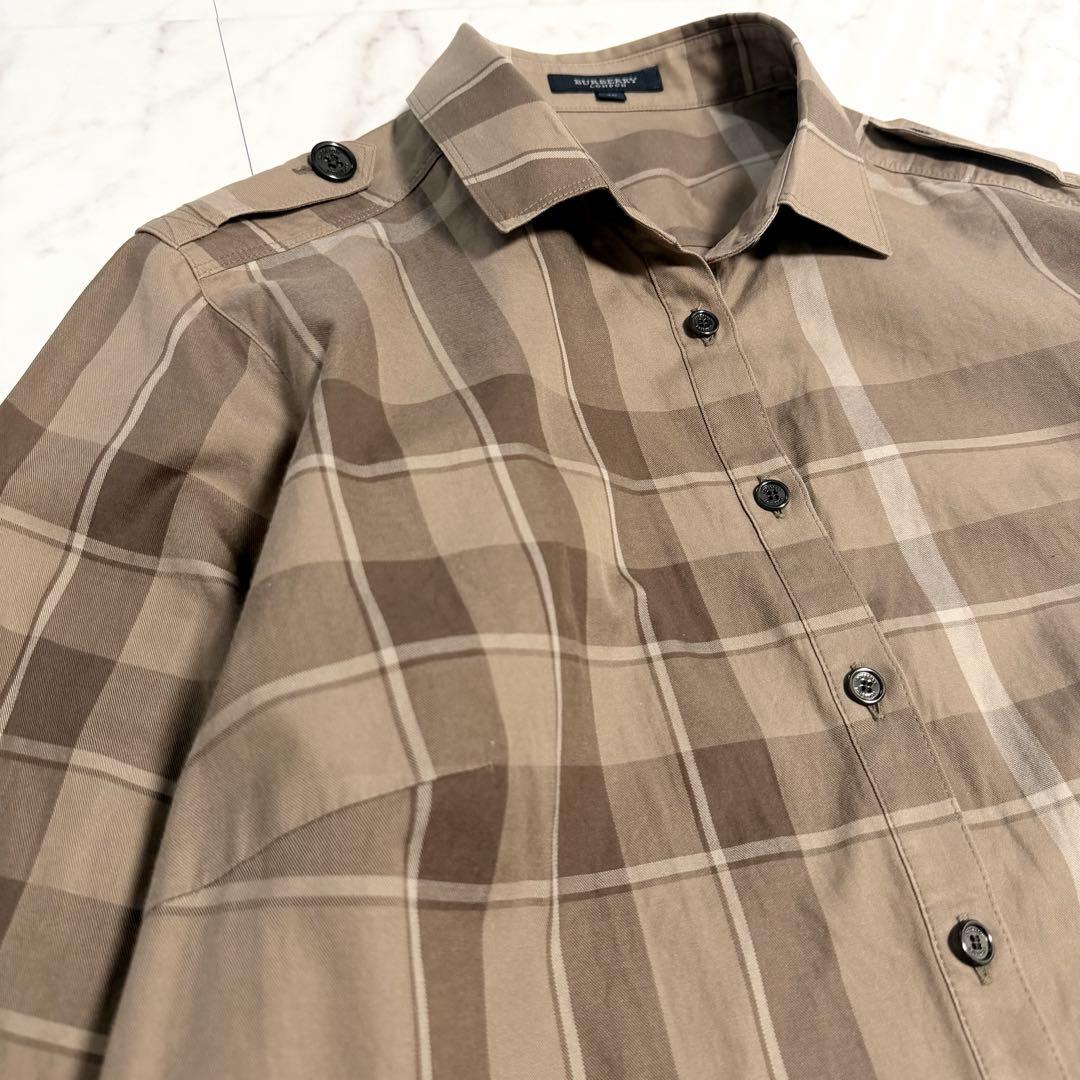 【美品】バーバリーロンドン メガチェック柄 長袖 シャツ 46 大きいサイズ 茶