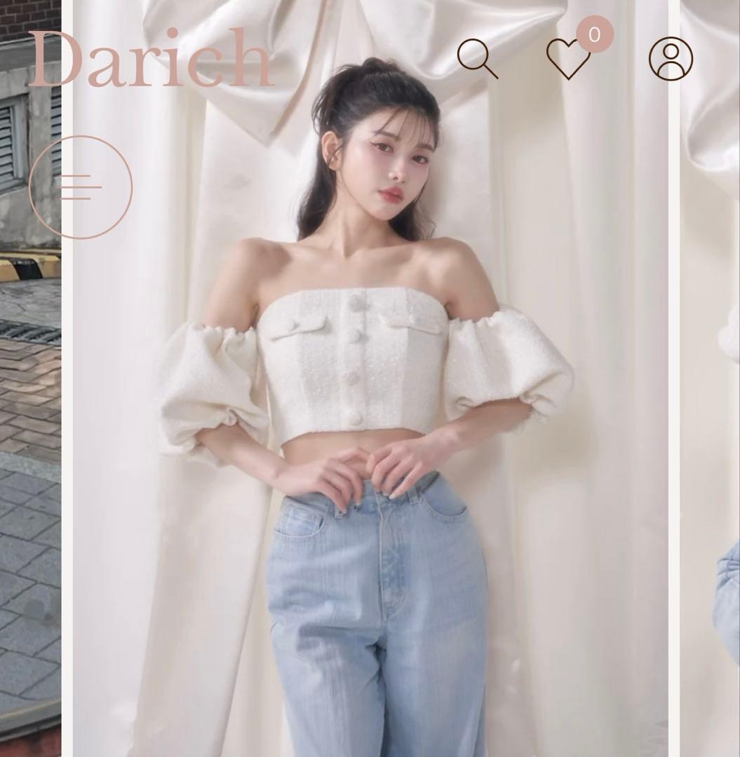 値下げ中☆パフスリーブオフショルツイードトップス　新品ダーリッチ