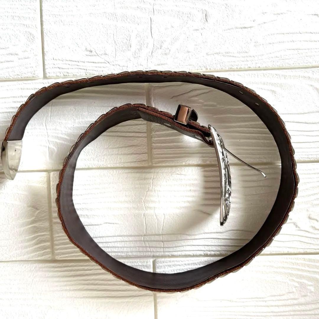 高級✨Kippys スワロフスキー スタッズ 装飾 ブラウンレザーベルト ピンク