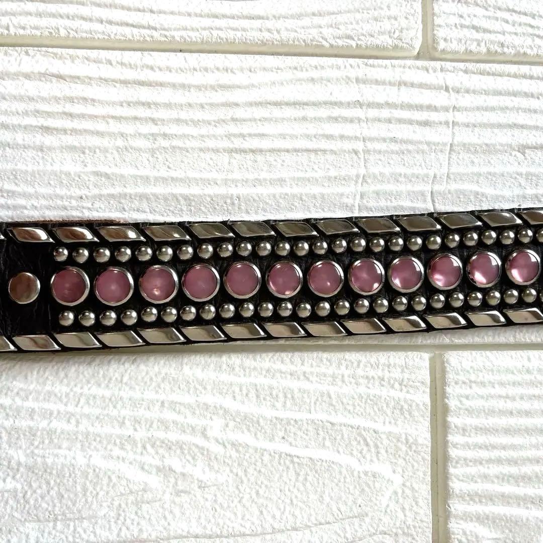 高級✨Kippys スワロフスキー スタッズ 装飾 ブラウンレザーベルト ピンク