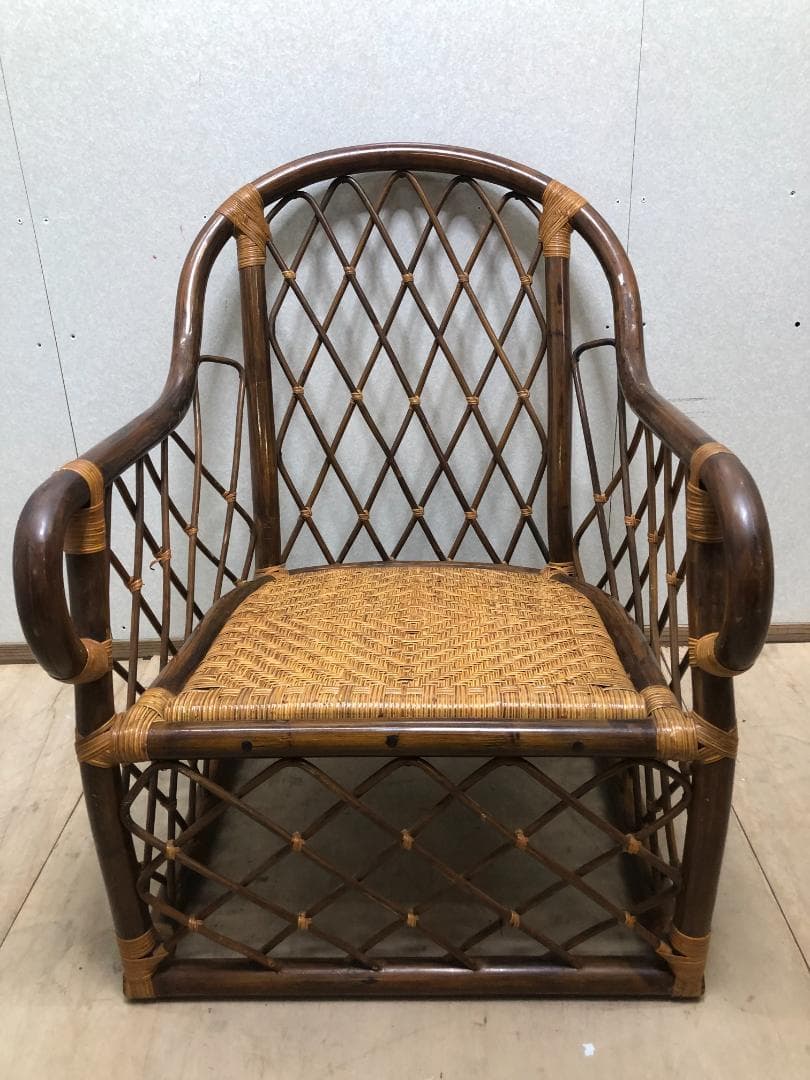 古家具 　籐ラタンフレーム アームチェア ラタンチェア 椅子 イス　250226