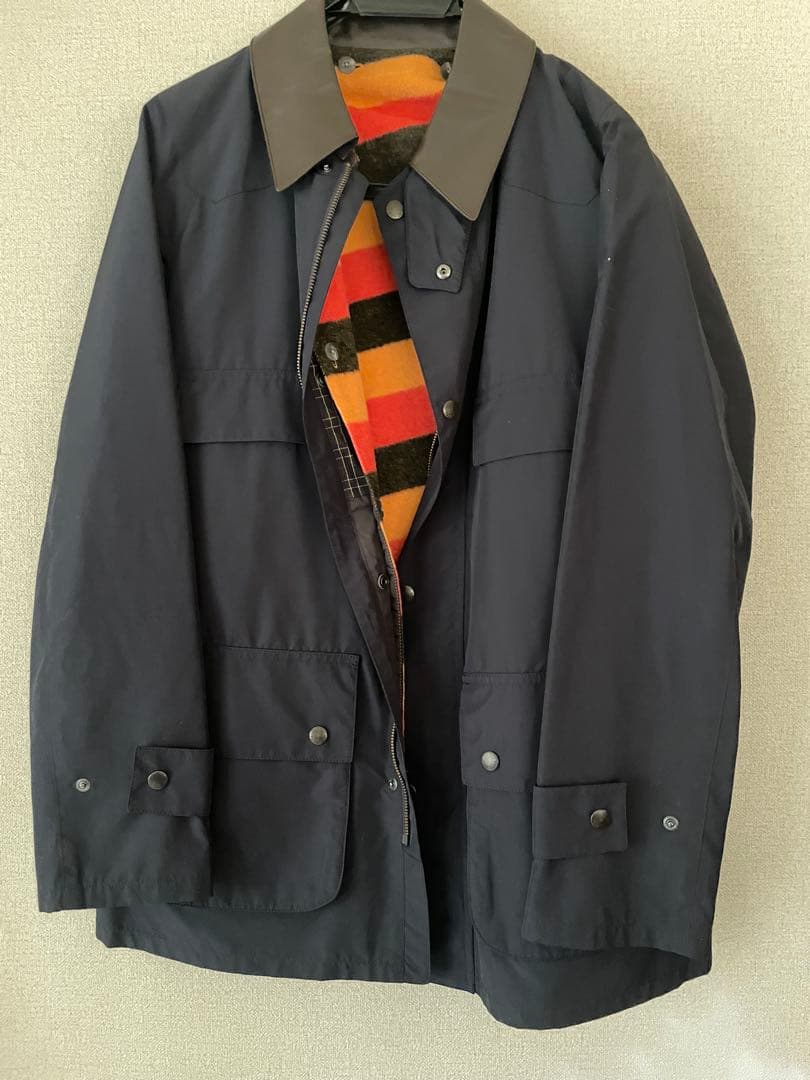 ポールスチュアート　ネイビー ナイロン ジャケット 羊革襟ウールインナー付き　L