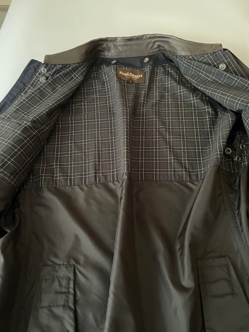 ポールスチュアート　ネイビー ナイロン ジャケット 羊革襟ウールインナー付き　L