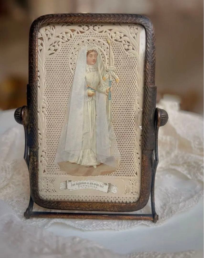 1900年代初頭 フランス製 アンティーク 回転式フォトフレーム＋ホーリーカード