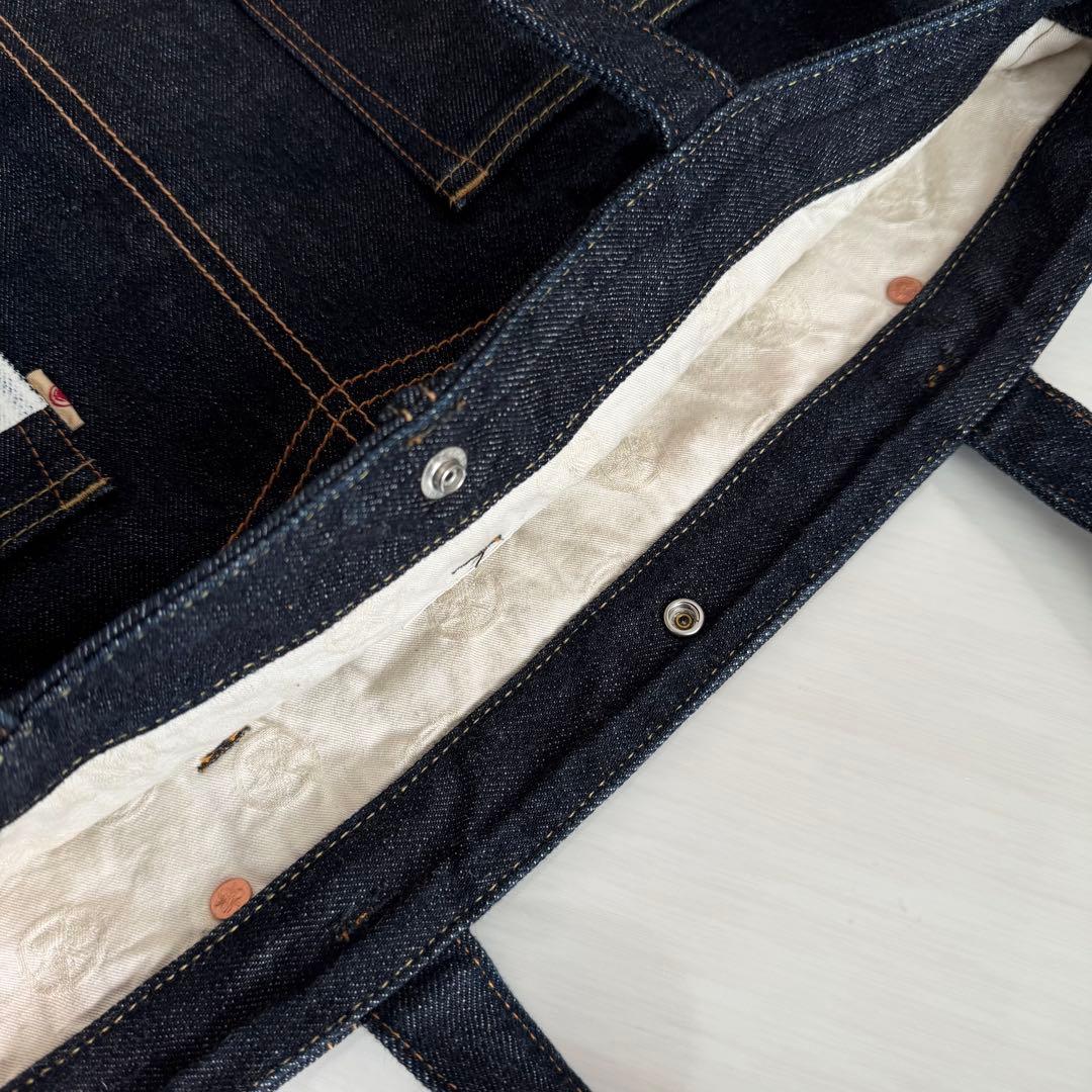 桃太郎ジーンズ　デニム　トートバッグ　出陣　濃紺　インディゴ　内側総柄　A4対応