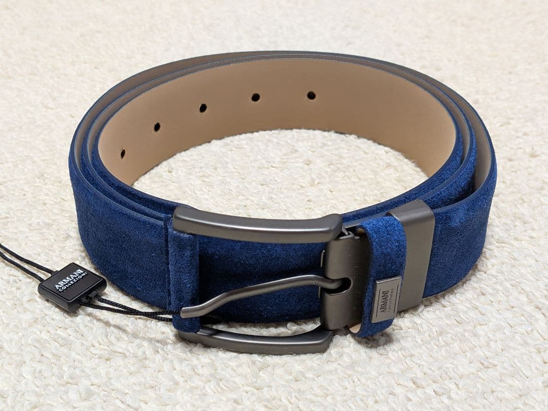 新品未使用 アルマーニコレッツィオーニ スエードベルト 本革 ブルー イタリア製