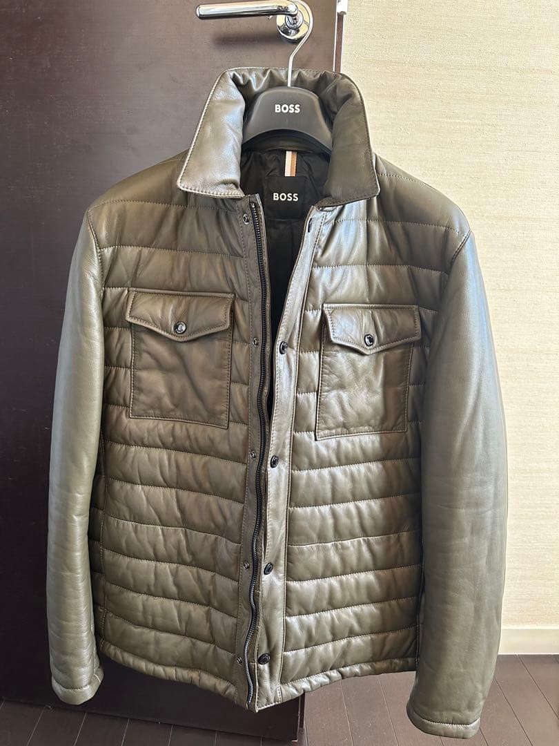 ★S★BOSSヒューゴボス★カーキレザージャケット★50