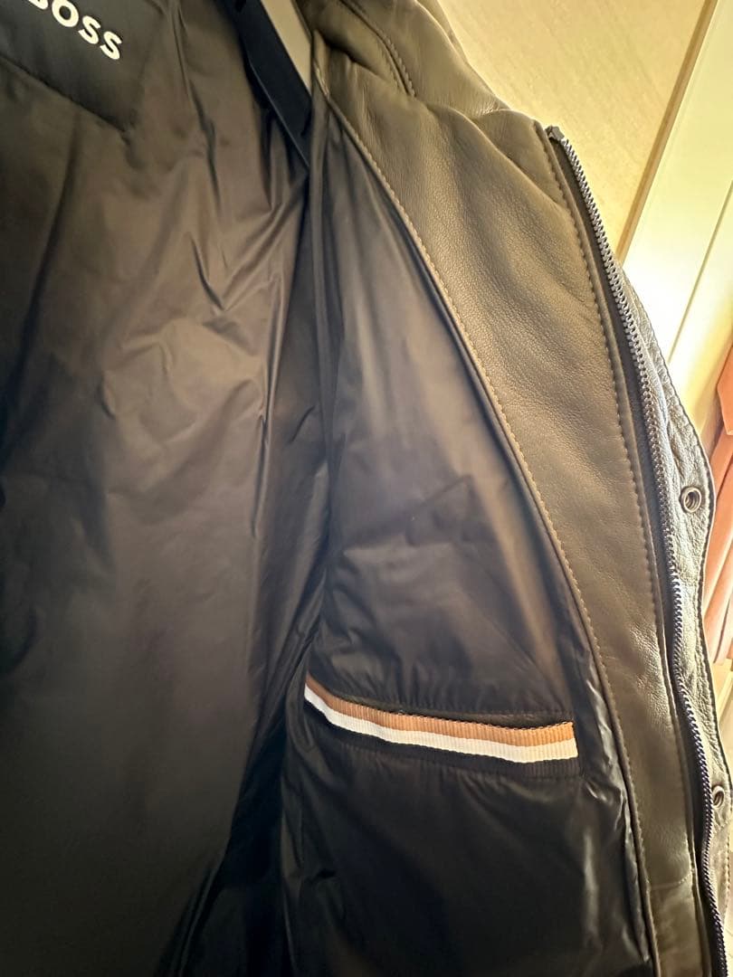 ★S★BOSSヒューゴボス★カーキレザージャケット★50