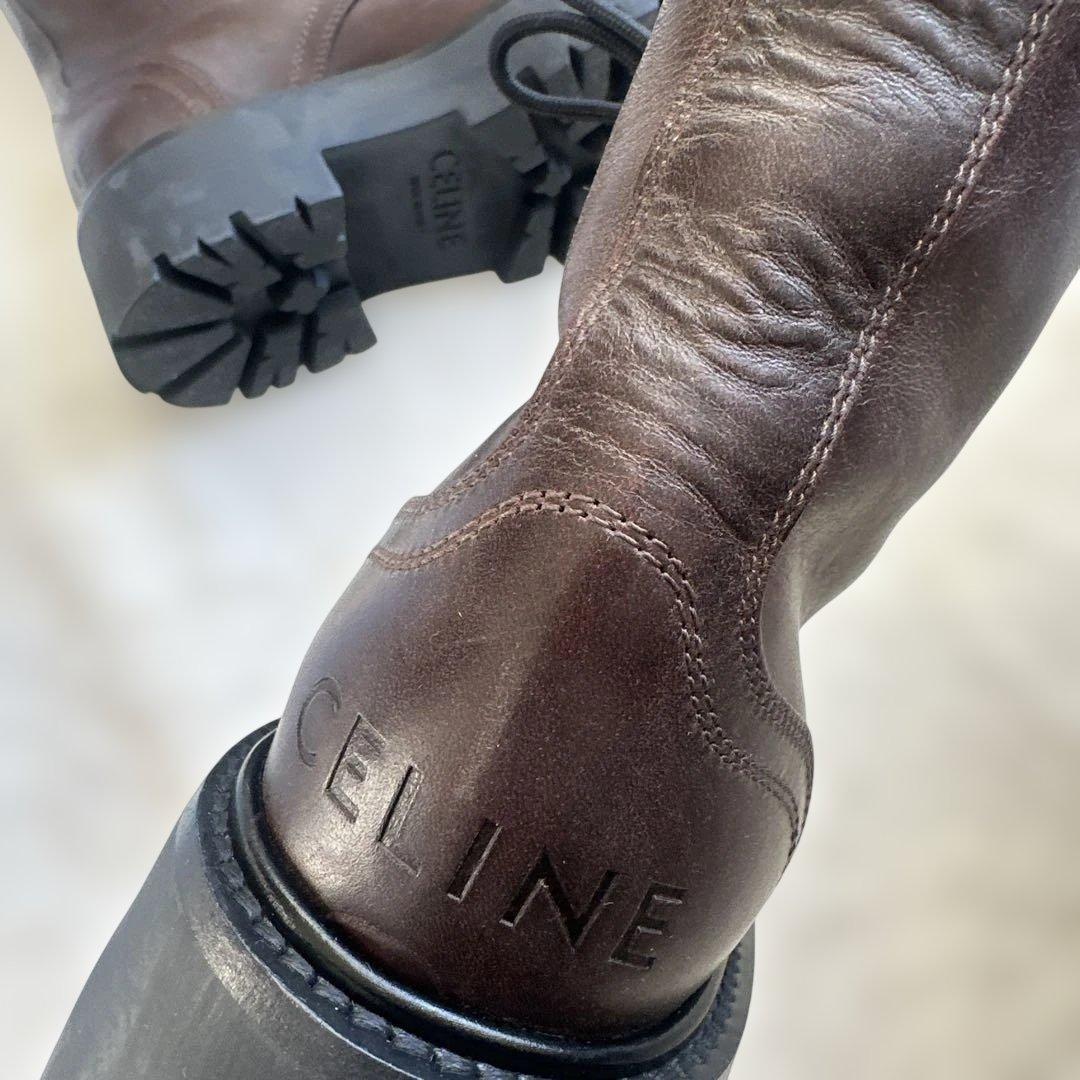 CELINE ブラウン レースアップブーツ