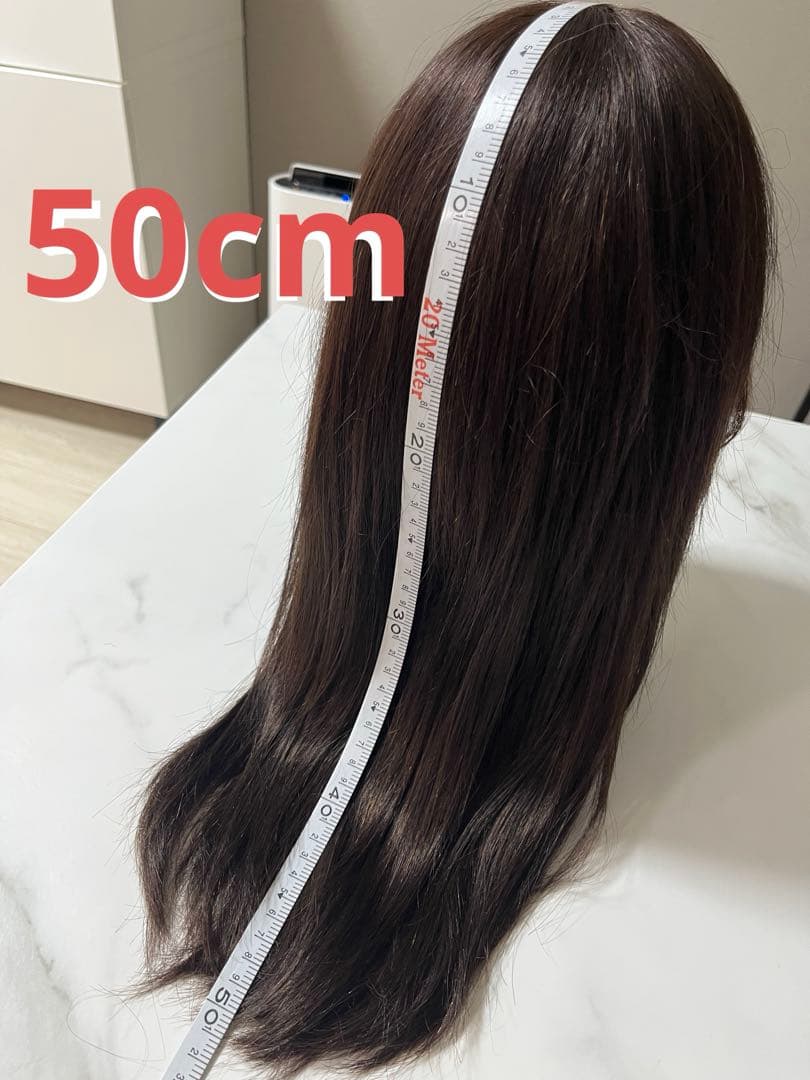 最終値下げ⟡.·100%人毛フルウィッグ 約50cm 前髪あり ダークブラウン