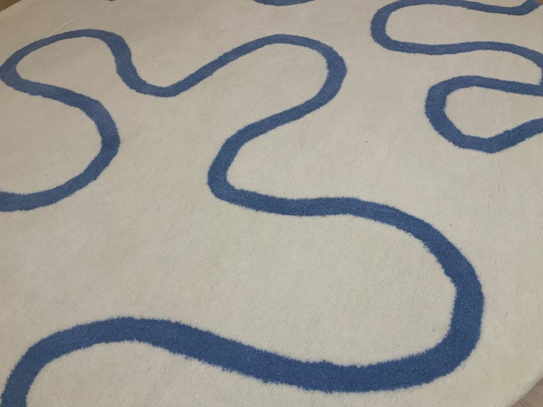 ワンダー ラグ ラウンド φ150 アイボリー×ブルー