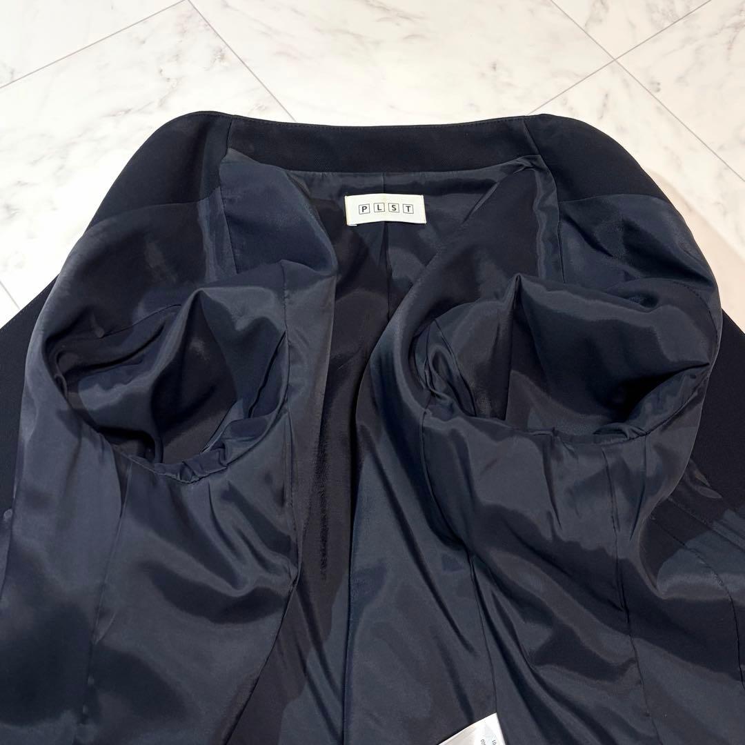 PLST プラステ 洗える セット ノーカラージャケット パンツ L ネイビー