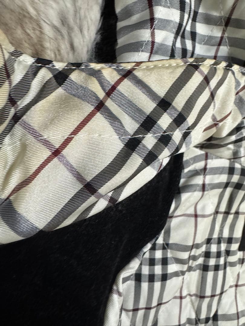 バーバリーブラックレーベル ファー付 ノバチェック レザージャケット M