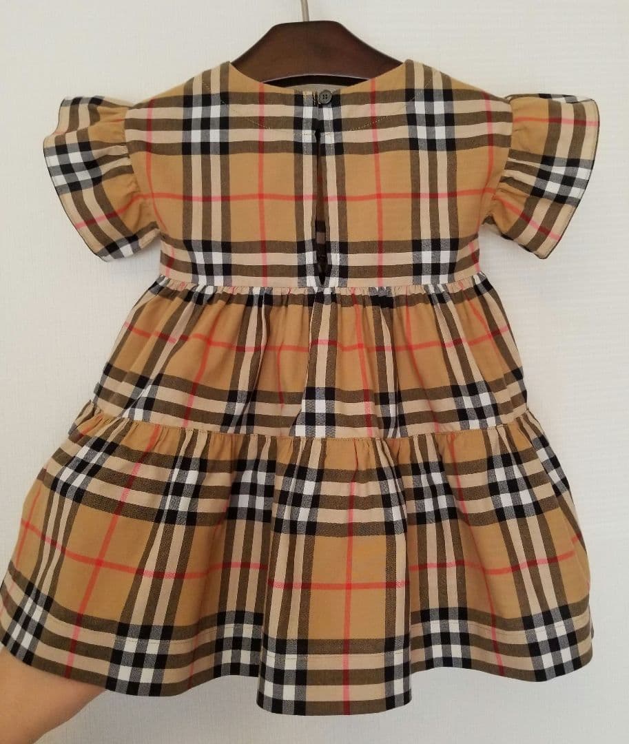 バーバリーチルドレンワンピース 未使用近 ノバチェック 茶 半袖 フリル美品