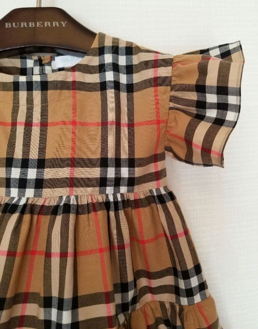 バーバリーチルドレンワンピース 未使用近 ノバチェック 茶 半袖 フリル美品