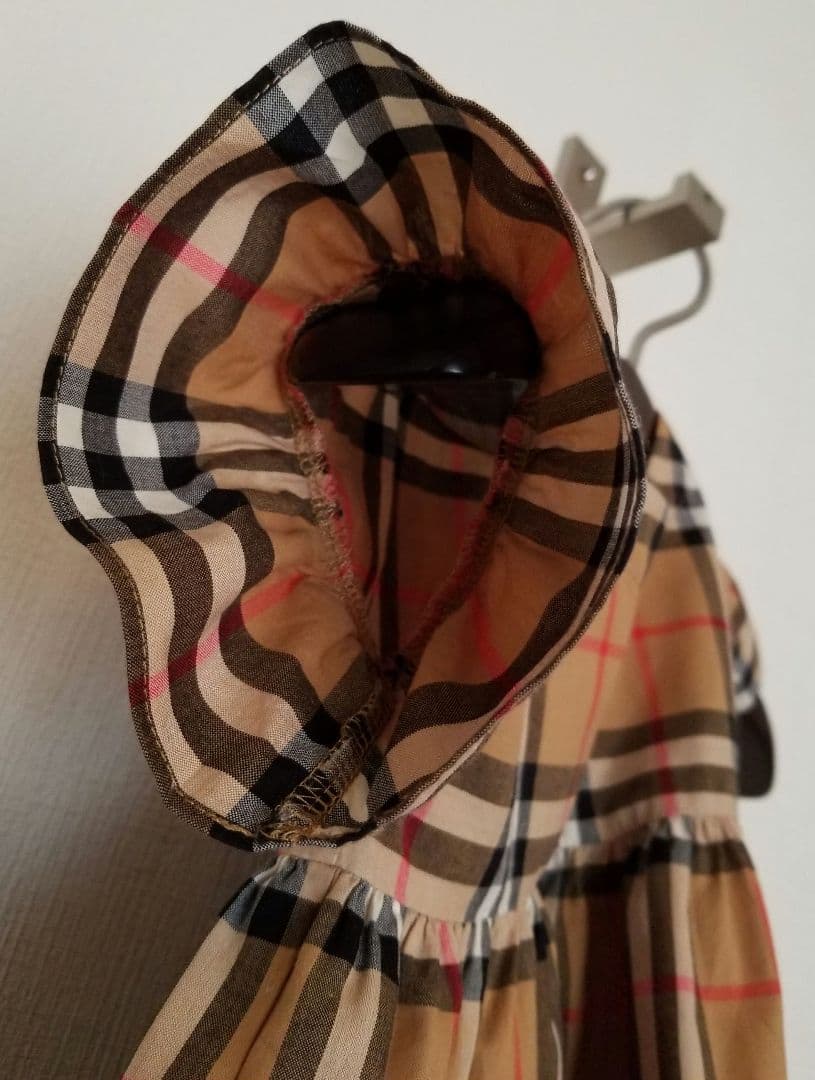 バーバリーチルドレンワンピース 未使用近 ノバチェック 茶 半袖 フリル美品