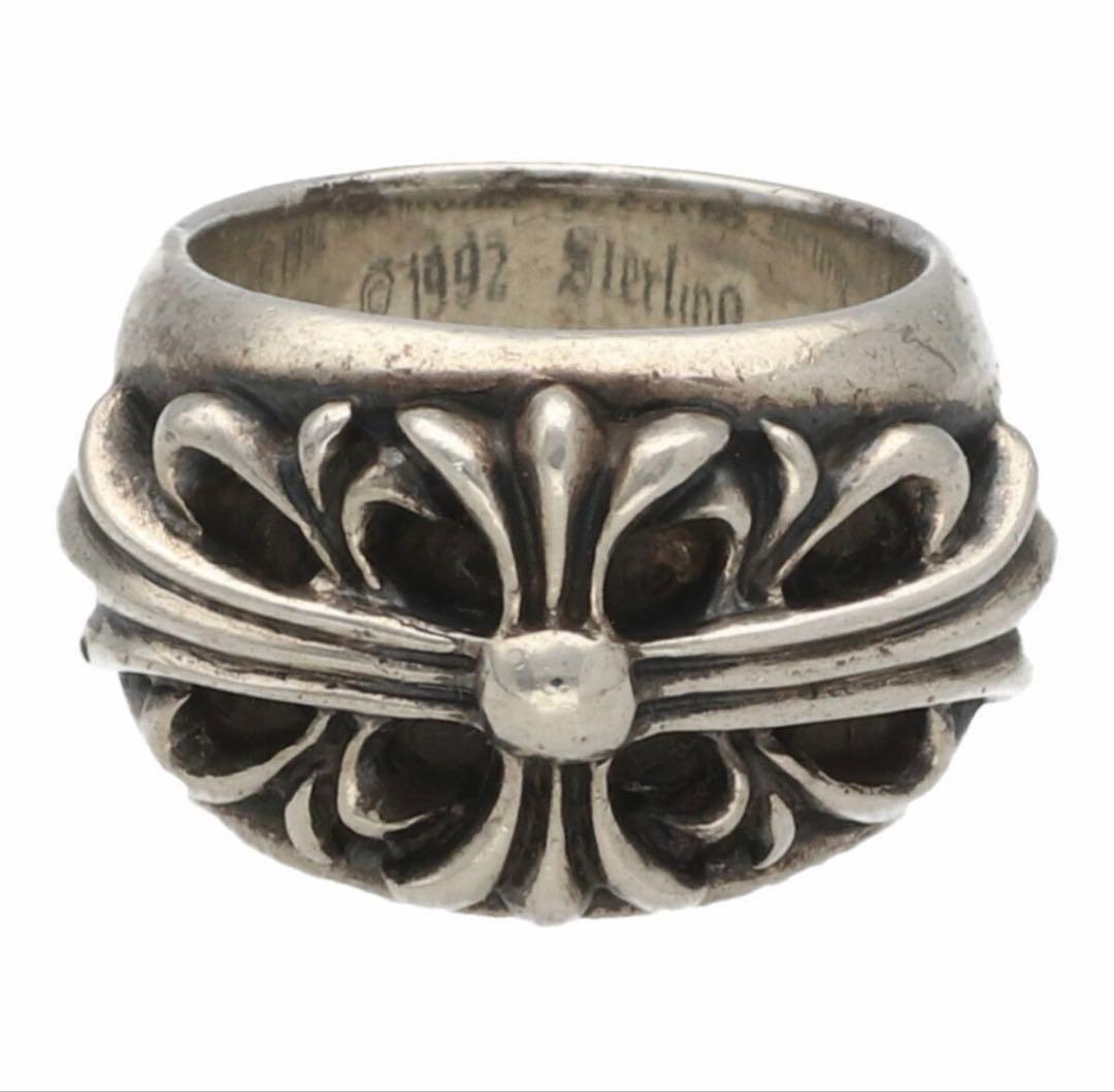 【中古】CHROME HEARTS クロムハーツフローラルクロス リング 9号