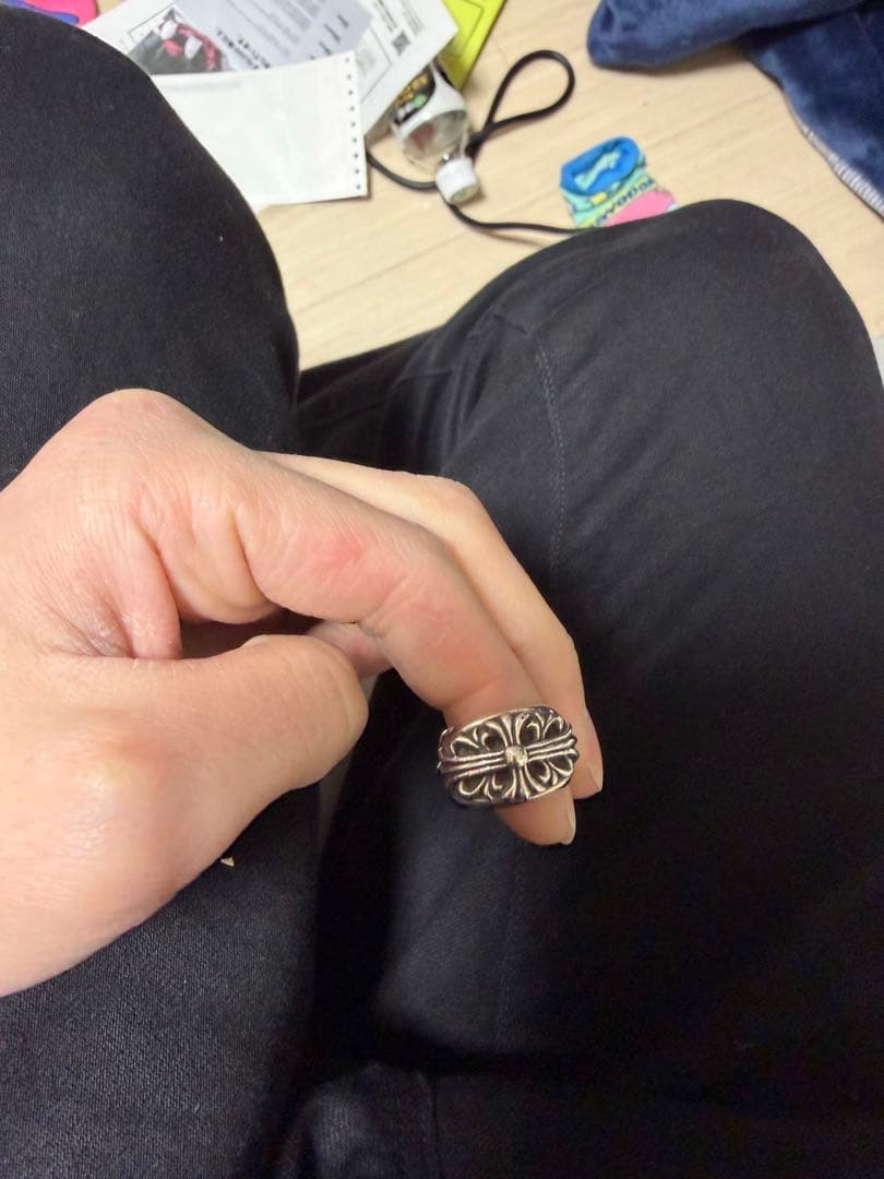【中古】CHROME HEARTS クロムハーツフローラルクロス リング 9号