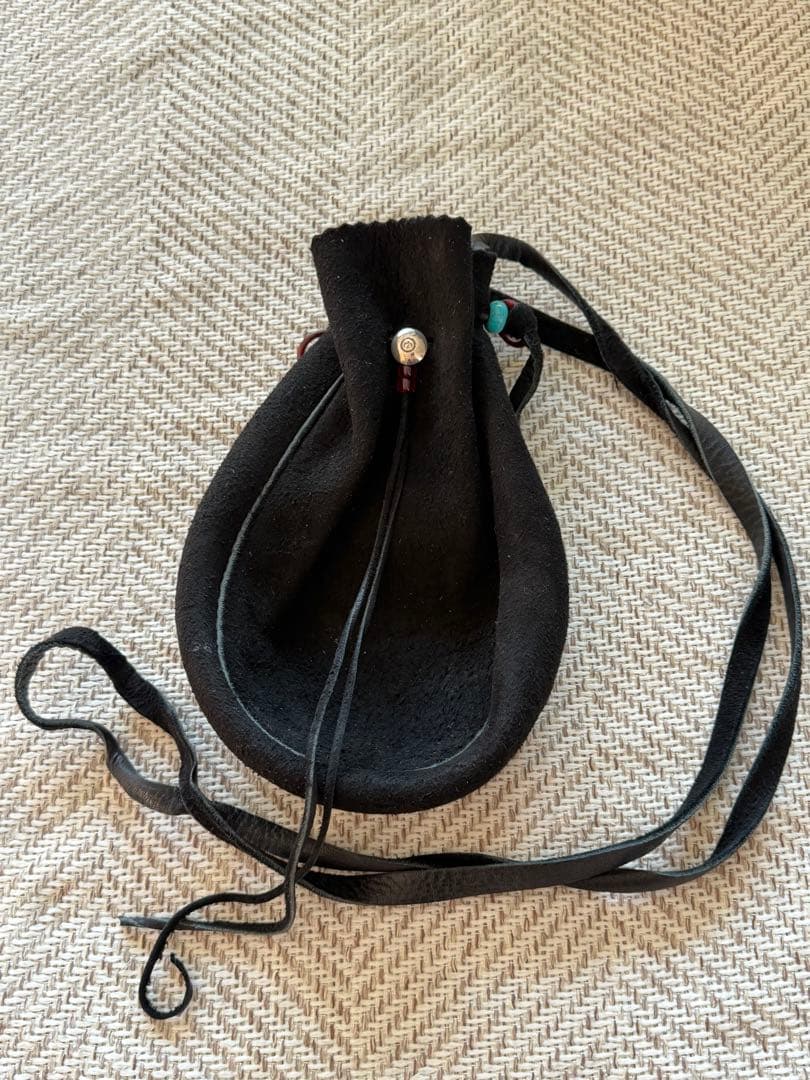 鹿革 巾着ポーチ ディアスキン 黒