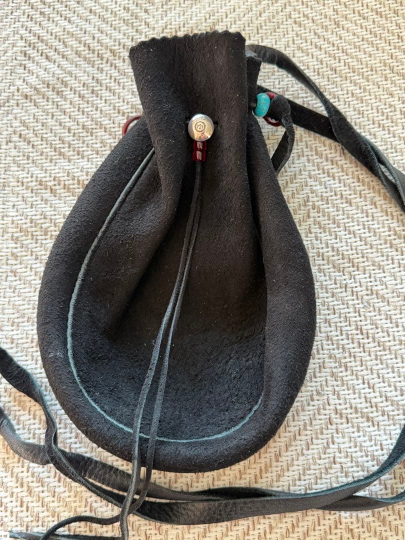 鹿革 巾着ポーチ ディアスキン 黒