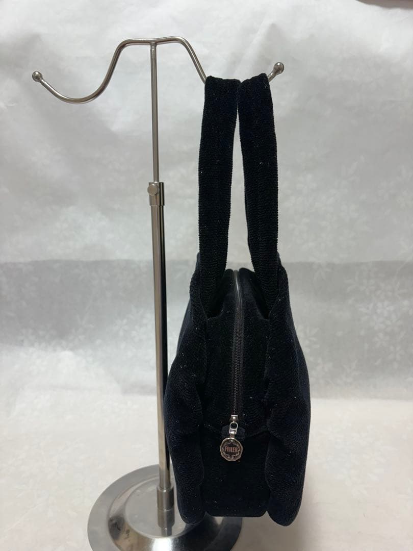 【美品】FEILER フェイラー　ハンドバッグ　ラウンド　ラメ　ブラック　希少