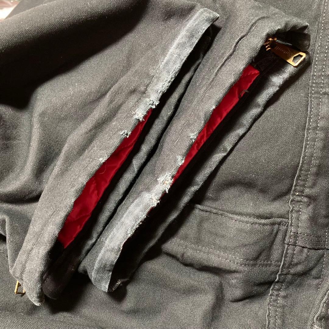 カーハートブラックオーバーオール大ペインターパンツ中綿黒パッチロゴ極太w52古着