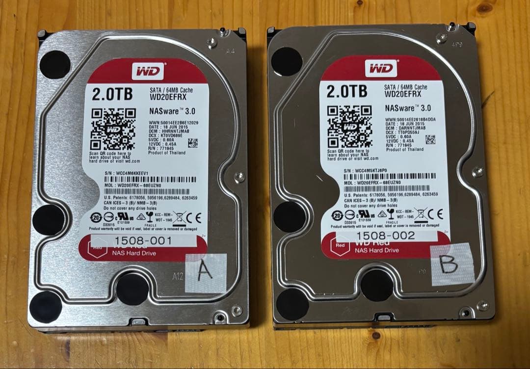 【2台セット】WD 2TB HDD WD20EFRX