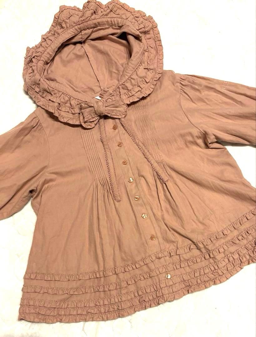 ピンクハウス♡フード付きブラウス　ピコフリル　リボン　　くすみピンク