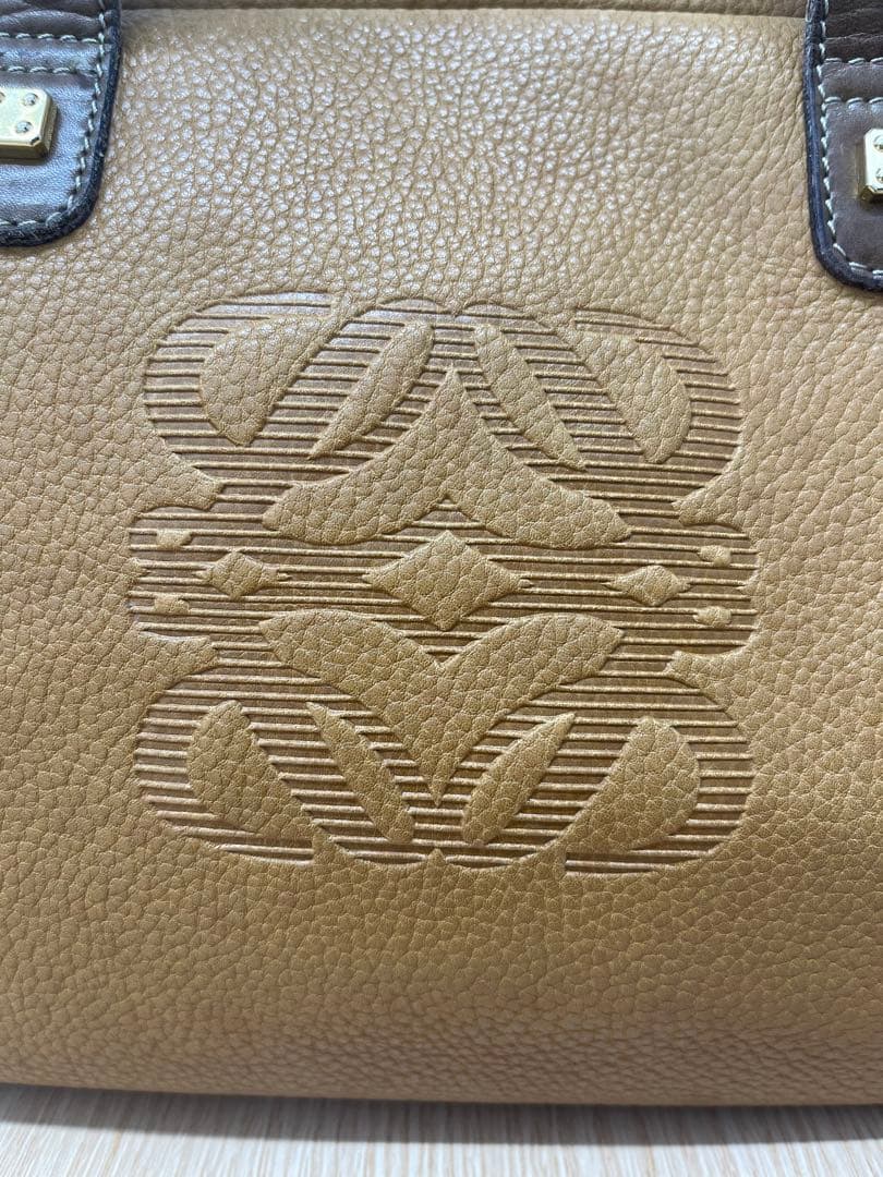 【LOEWE】ミニボストンバッグ　アナグラム　レザー　ブラウン　ヴィンテージ