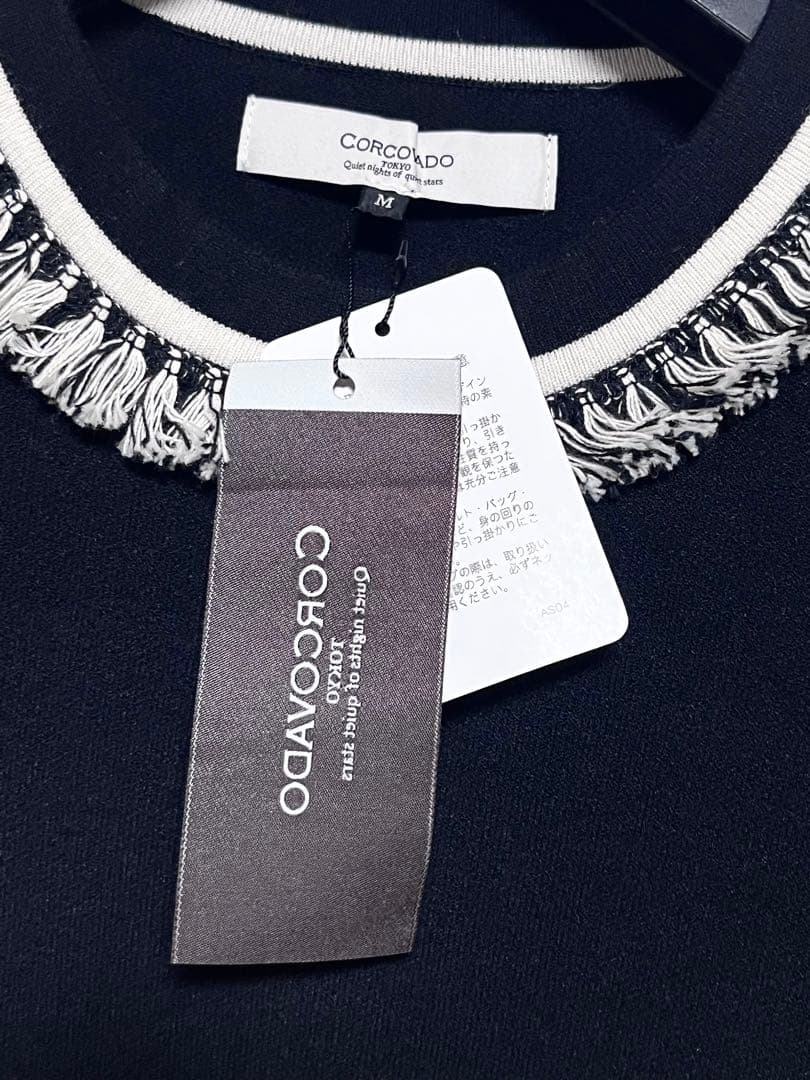 新品未使用　CORCOVADO ノースリーブニットワンピース　フリンジ　千鳥格子