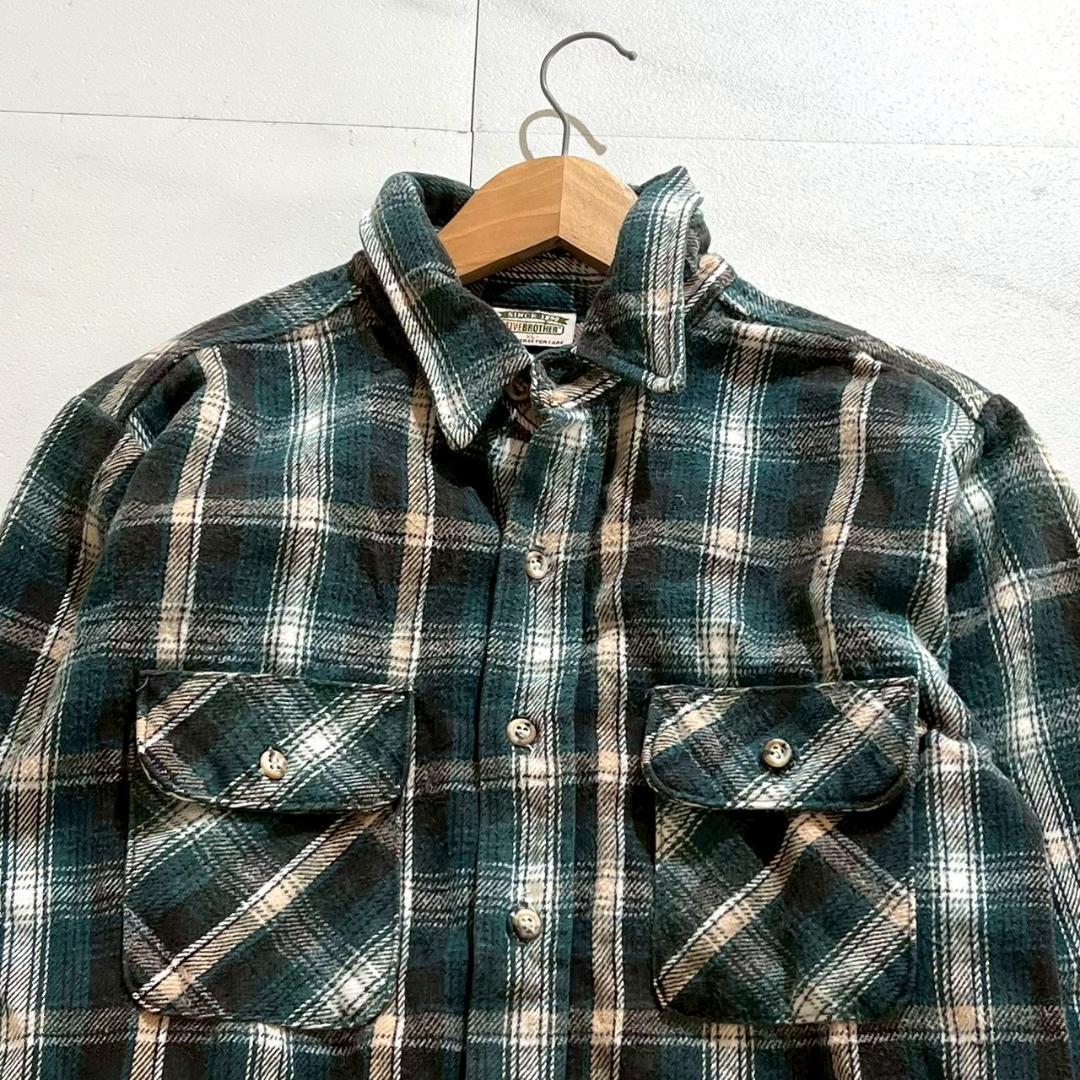 90s　好配色　FIVE BROTHER　厚手　　フランネルシャツ　緑　XL