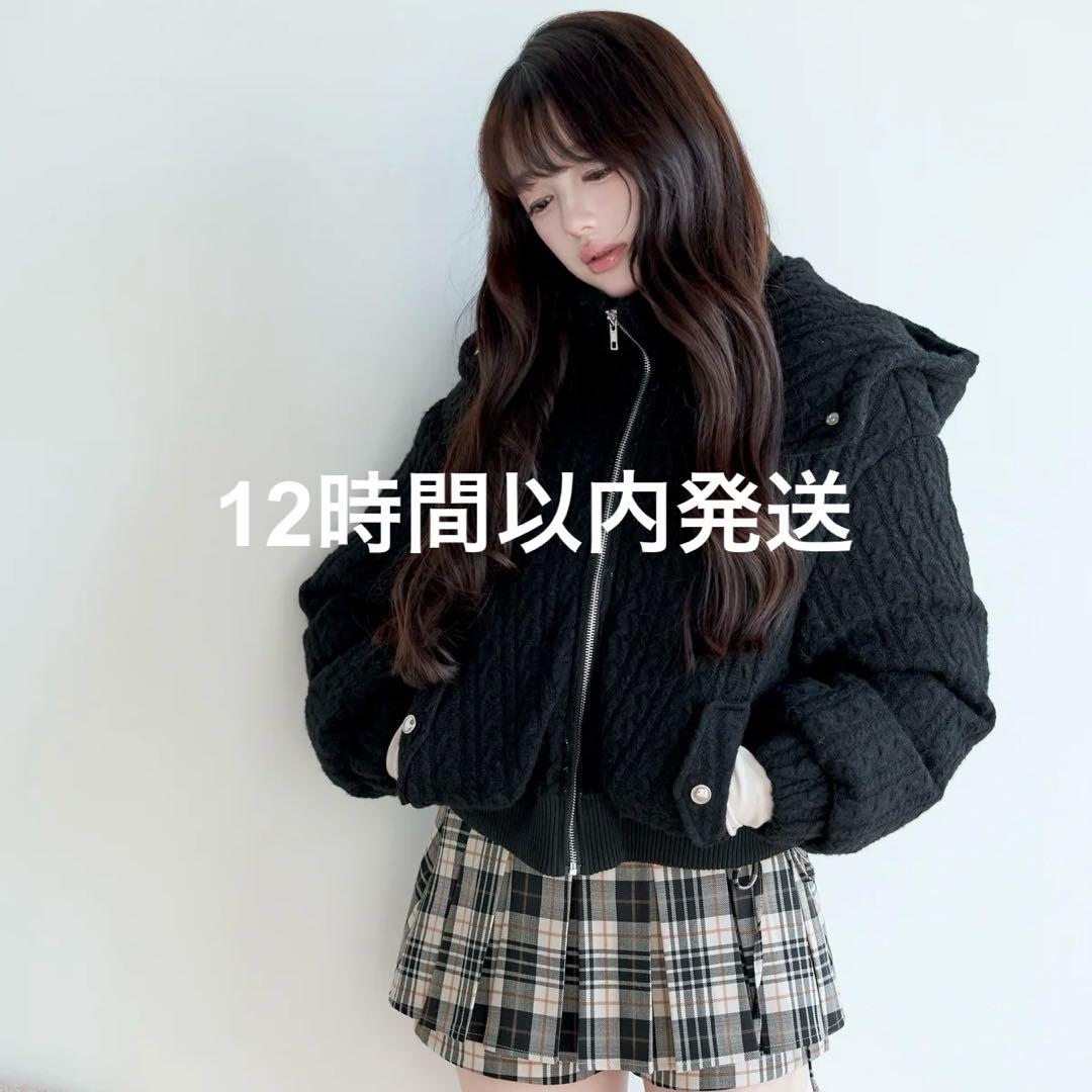 Bunnylis ケーブルニットキルティングジャケット ブラック アウター