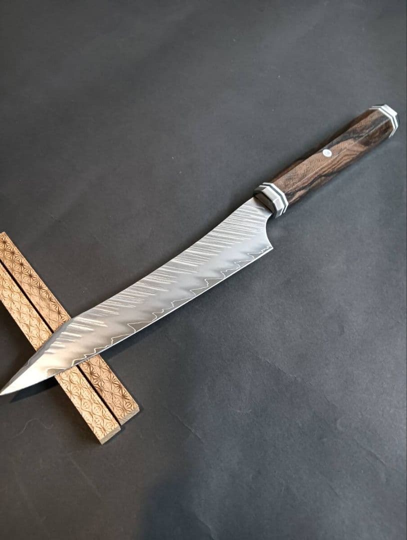 風刃鬼反り3層ダマスカスV金10号切付ペティナイフ170mm 黒檀八角柄