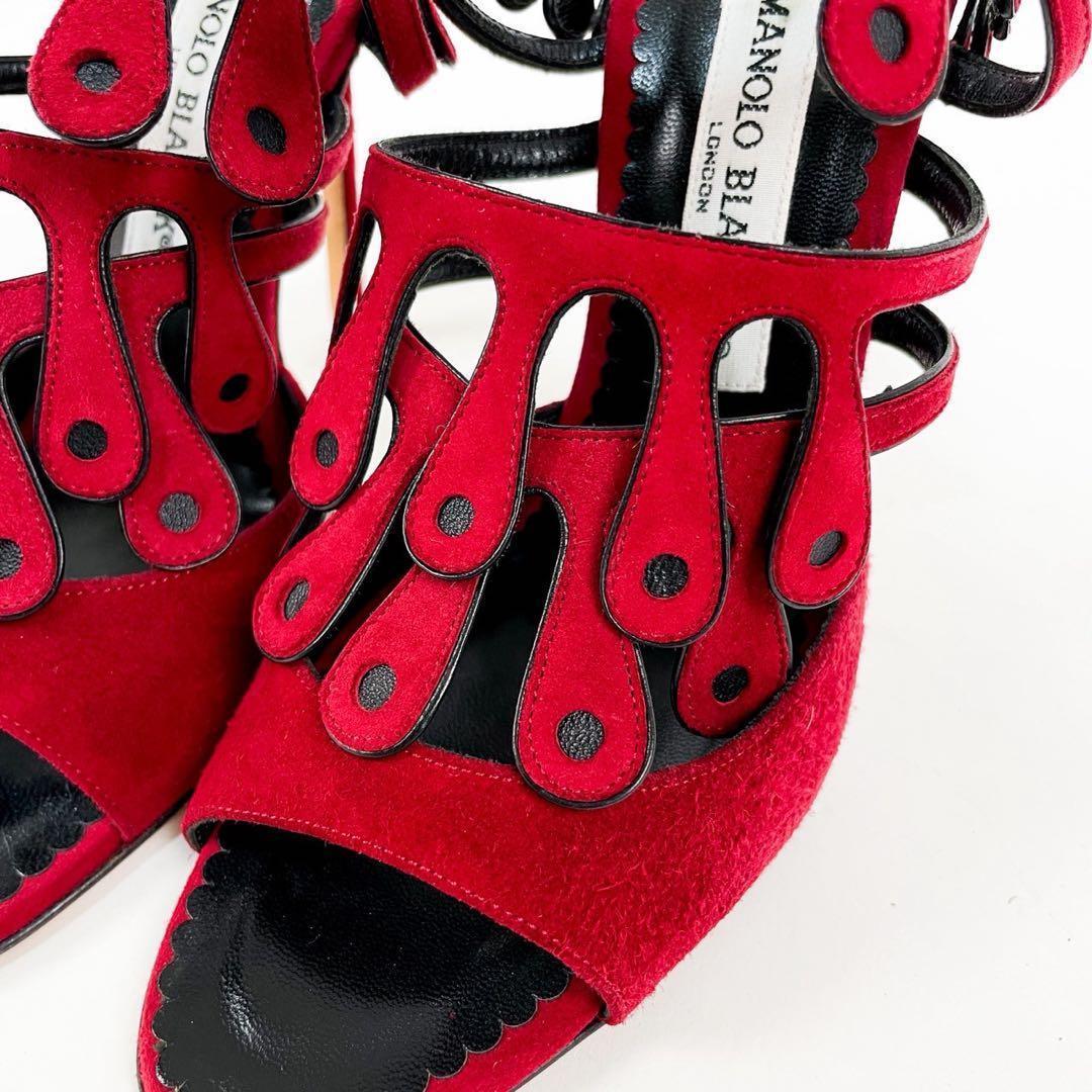 極美品 希少デザイン マノロブラニク ハイヒール ミュール パンプス レッド