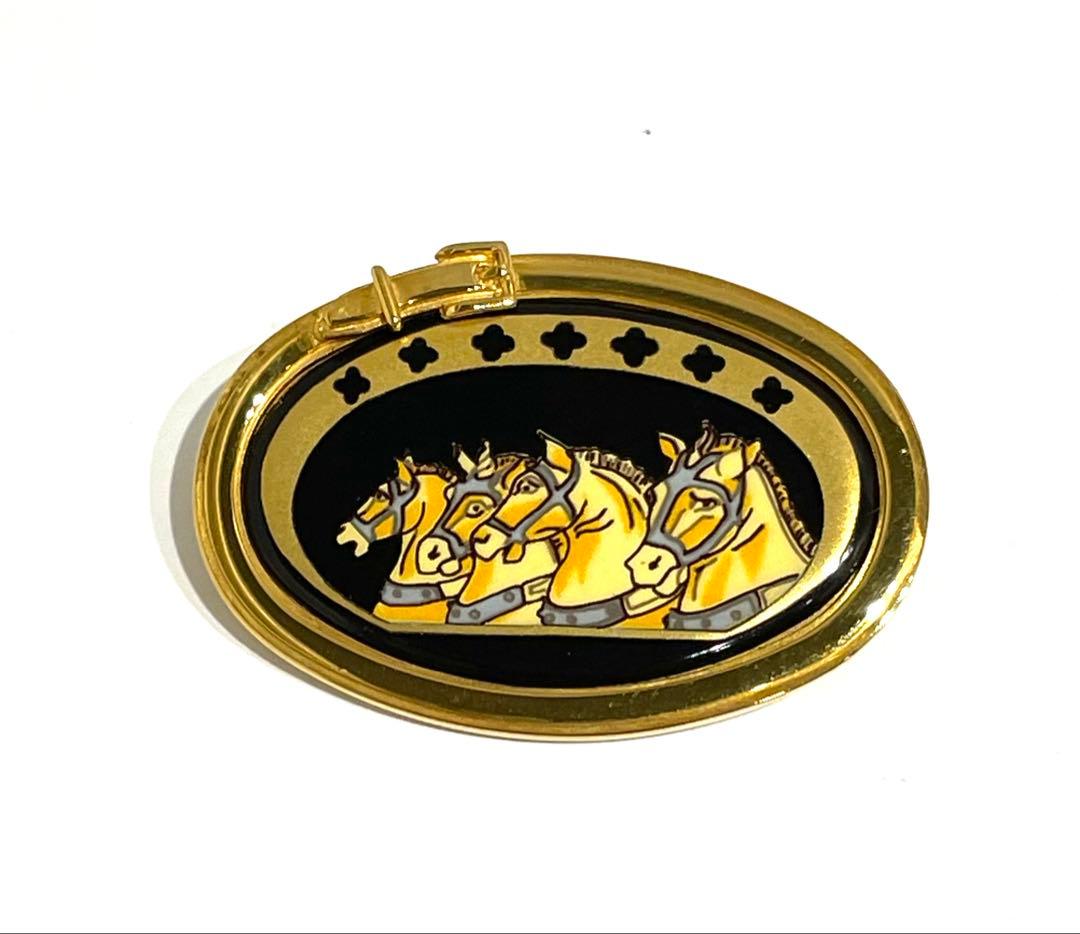 △HERMES エマイユ ピンブローチ 七宝焼き ゴールドカラー ブローチ