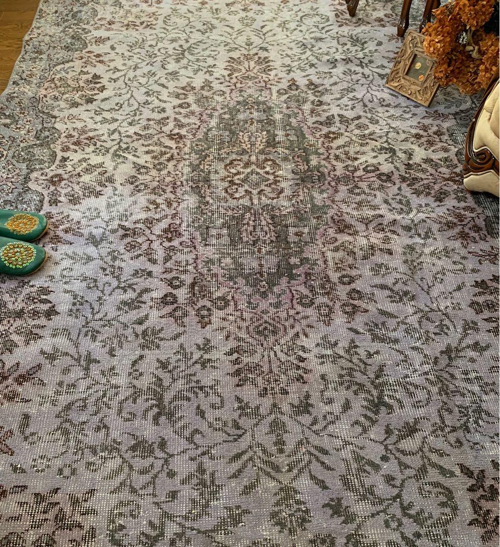 超大判　260×171 オーバーダイ ラベンダー　トルコヴィンテージラグ　グレー