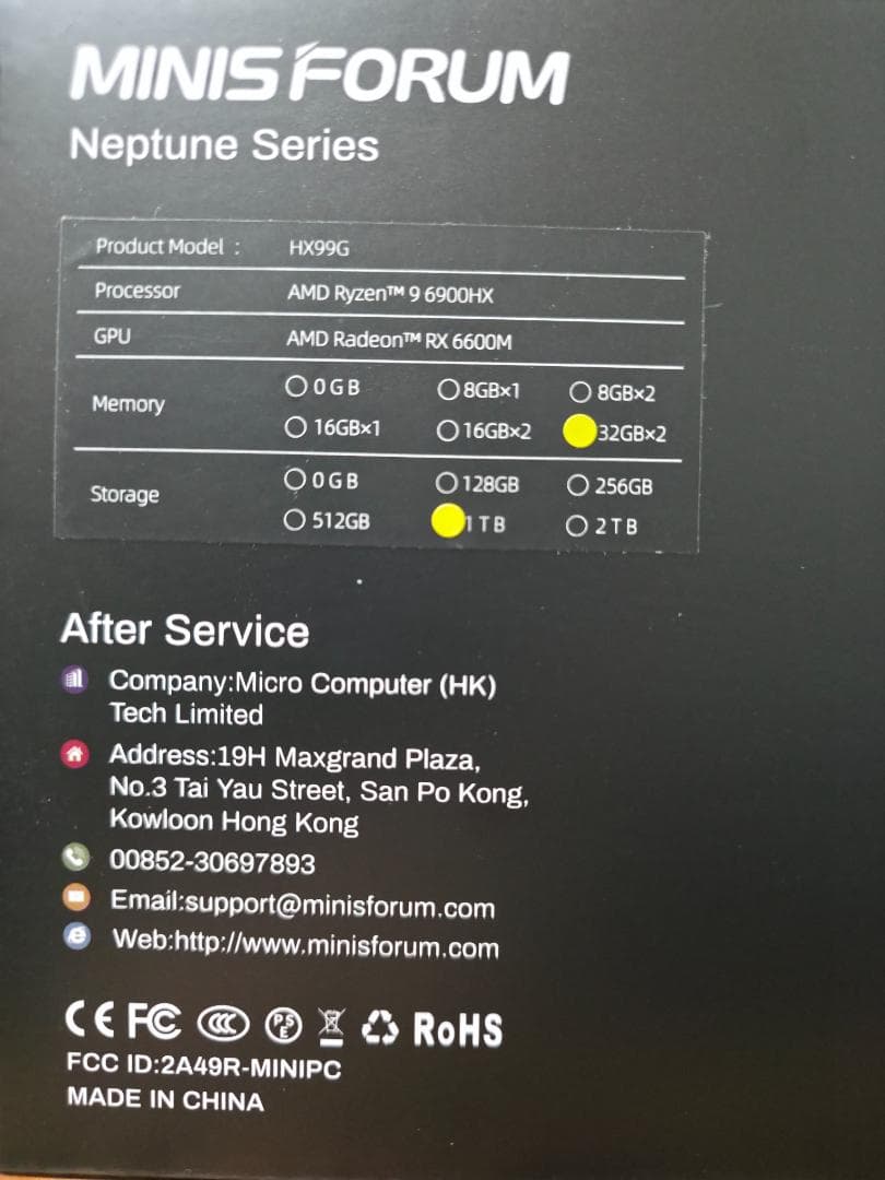 Minisforum HX99G Ryzen9 メモリ64GB SSD1TB