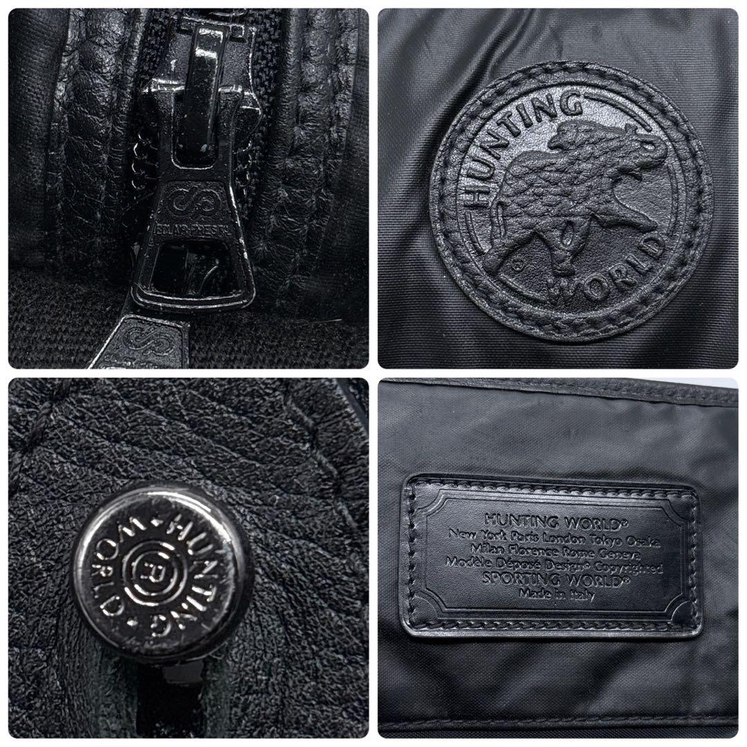 ハンティングワールド ショルダーバッグ メッセンジャーバッグ ブラック レザー