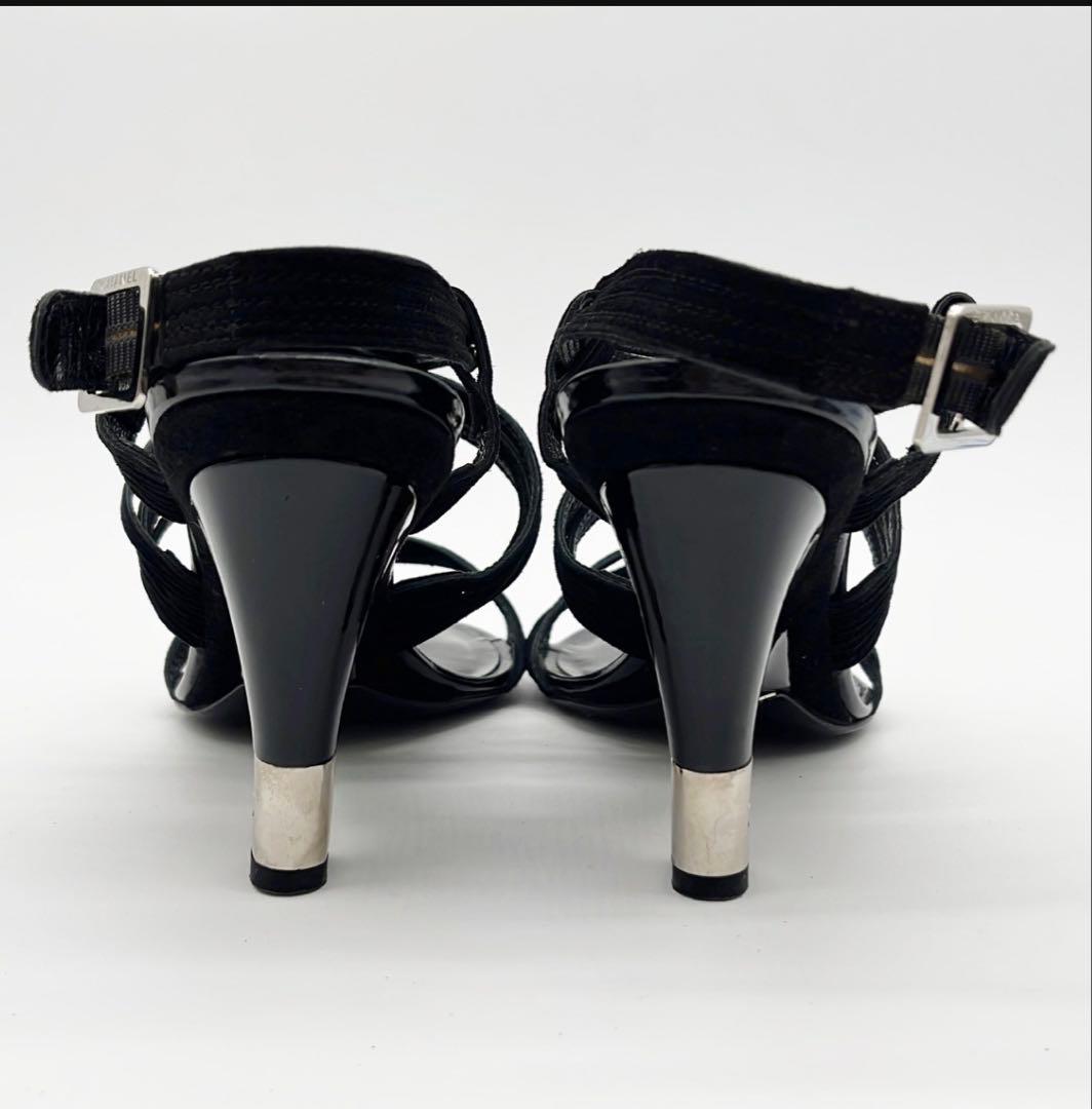 CHANEL サンダル ブラック レザー 37.5 箱・保存袋付き