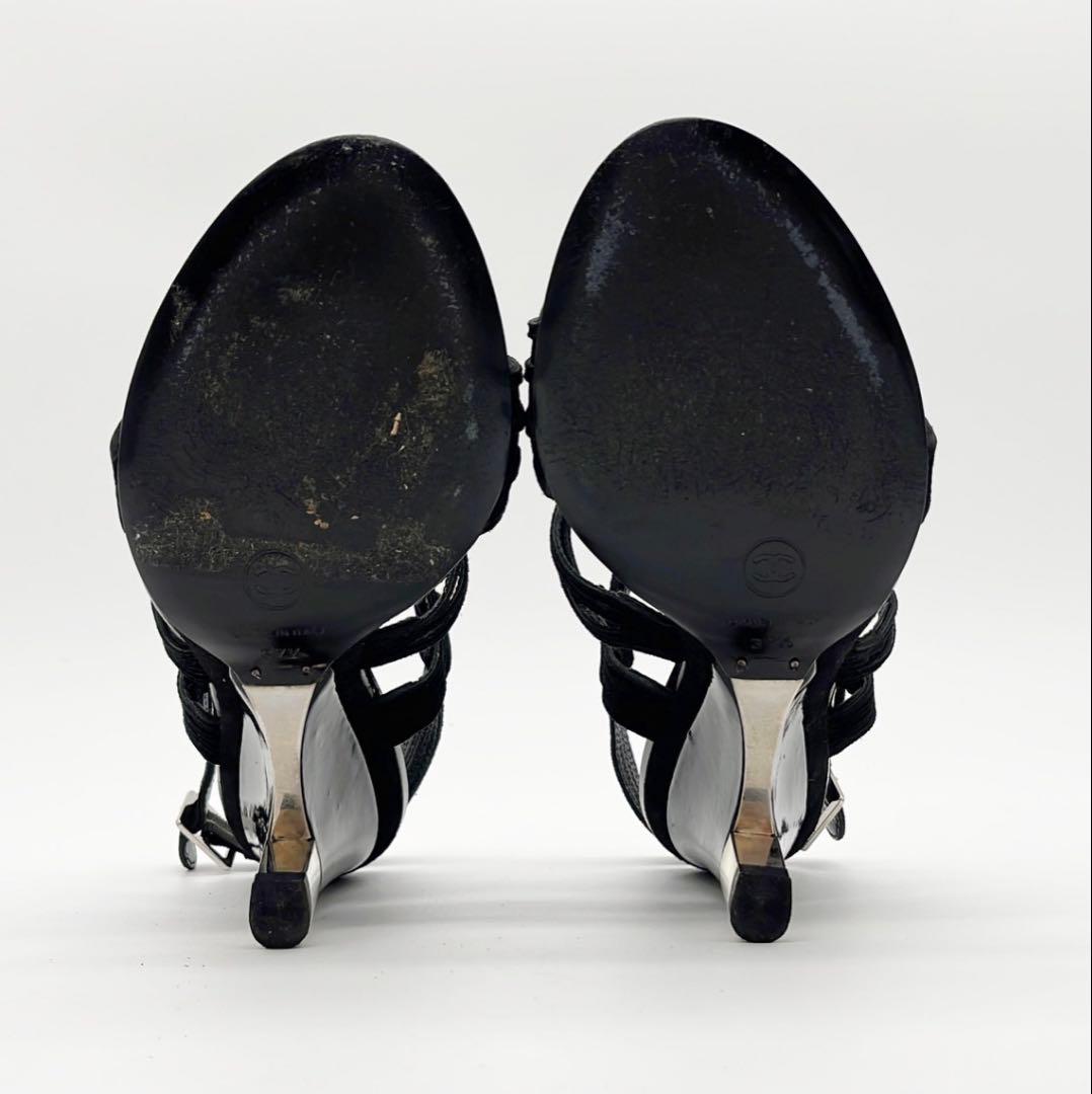 CHANEL サンダル ブラック レザー 37.5 箱・保存袋付き