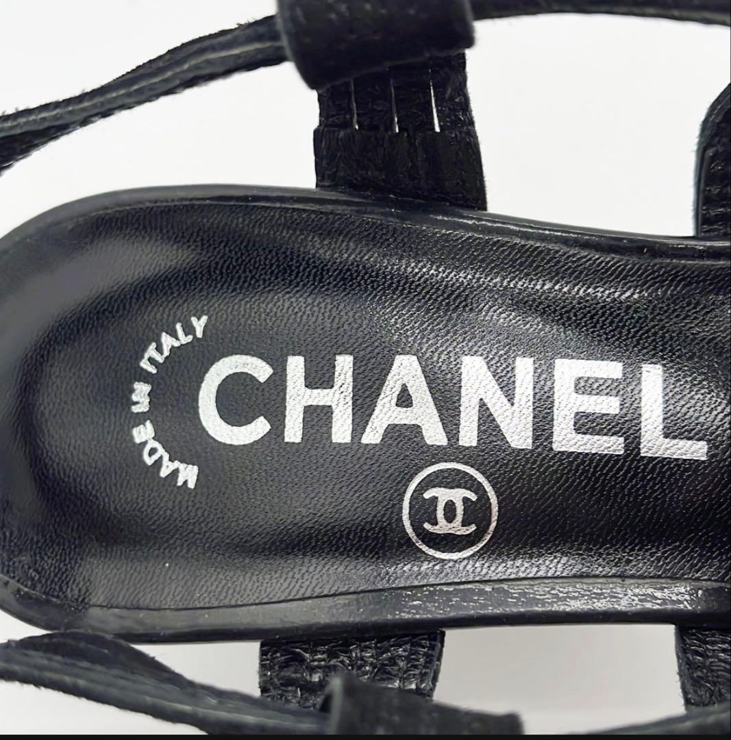 CHANEL サンダル ブラック レザー 37.5 箱・保存袋付き