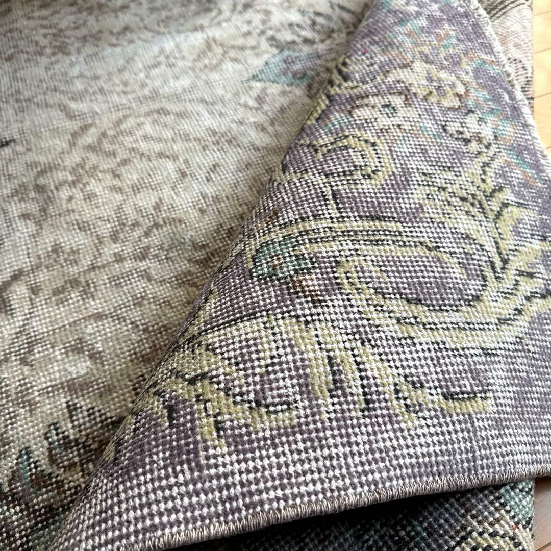 超大判169×274レアくすみラベンダー×クリーム　トルコヴィンテージラグ