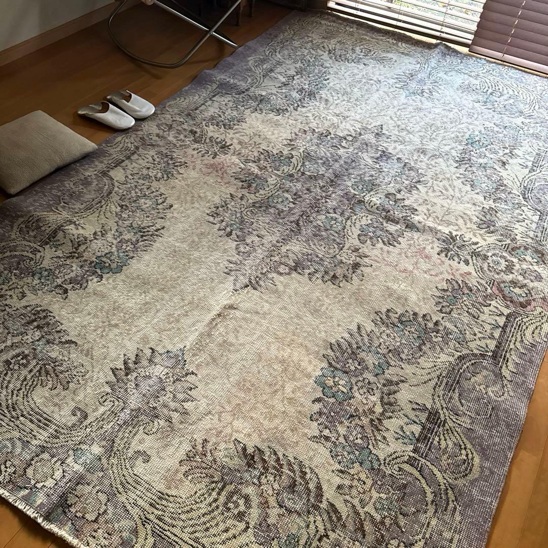 超大判169×274レアくすみラベンダー×クリーム　トルコヴィンテージラグ