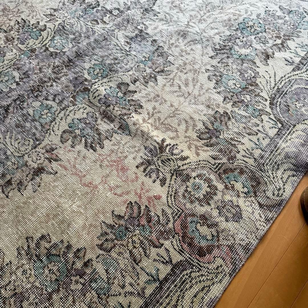 超大判169×274レアくすみラベンダー×クリーム　トルコヴィンテージラグ