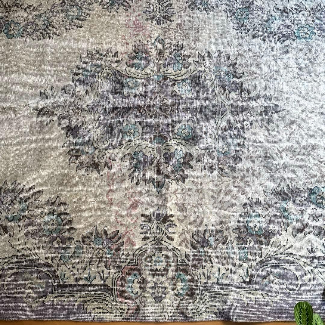 超大判169×274レアくすみラベンダー×クリーム　トルコヴィンテージラグ