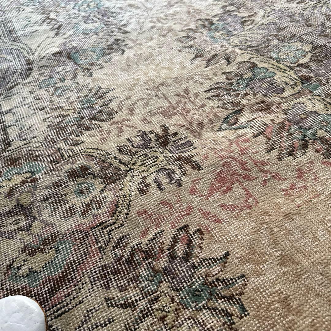 超大判169×274レアくすみラベンダー×クリーム　トルコヴィンテージラグ